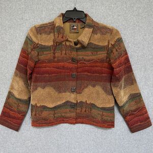 Don't Mess With Texas Womens Jacket S Southwest Cactus Print Button-Up Tapestry